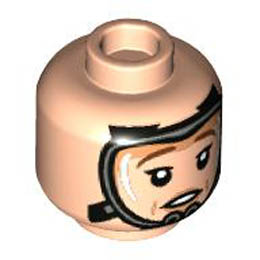 Minifigure, Head Dual Sided Female Reddish Brown Eyebrows, Medium Nougat Lips and Cheek Lines, and Neutral / Oxygen Mask Pattern - Hollow Stud : {светло нуга}