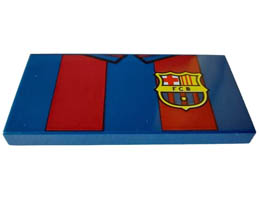 Tile 2 x 4 with Shirt with Dark Red Stripes and FCB FC Barcelona Badge Pattern (BrickHeadz Soccer / Football Player Torso): {земно син}