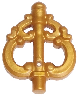 Minifigure, Weapon Staff Head with Bar and Elaborate Curved Top: {топло златист}