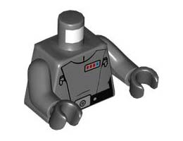 Torso Female SW Imperial Crew Uniform with Black Belt with Silver Buckle, Badge with 3 Red and 1 Blue Square Pattern / Dark Bluish Gray Arms / Black Hands : {тъмно каменно сив}