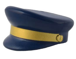 Minifigure, Headgear Cap, Captain with Gold Braid Pattern: {земно син}