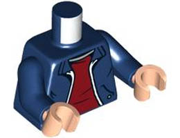 Torso Open Jacket with White Trim over Dark Red T-Shirt Pattern / Dark Blue Arms / Light Nougat Hands: {земно син}