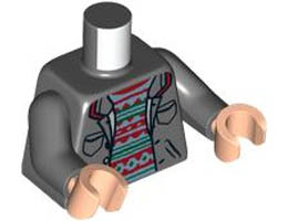 Torso Open Jacket with Pockets over Medium Blue, Dark Green and Dark Red Striped Jumper Pattern / Dark Bluish Gray Arms / Light Nougat Hands : {тъмно каменно сив}