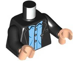 Torso Open Suit Jacket over Bright Light Blue Shirt with White Buttons Pattern / Black Arms / Light Nougat Hands: {черен}