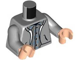 Torso Open Hoodie with Pockets, Dark Bluish Gray and Medium Blue Checkered Shirt Pattern / Light Bluish Gray Arms / Light Nougat Hands : {умерено каменно сив}