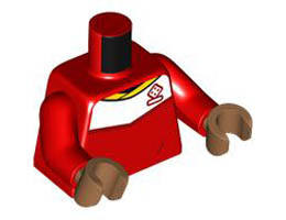 Torso Soccer Uniform, Yellow Collar, White Shoulder Panel, Dark Red Dice Logo Pattern / Red Arms / Medium Nougat Hands: {ярко червен}