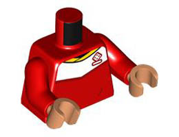 Torso Soccer Uniform, Yellow Collar, White Shoulder Panel, Dark Red Dice Logo Pattern / Red Arms / Nougat Hands: {ярко червен}