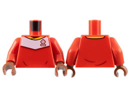 Torso Soccer Uniform, Yellow Collar, White Shoulder Panel, Dark Red Dice Logo Pattern / Red Arms / Reddish Brown Hands: {ярко червен}