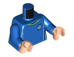 Torso Soccer Uniform, Bright Green Collar, White and Dark Blue Side Stripes, Soccer Ball on Brick Logo Pattern / Blue Arms / Light Nougat Hands : {ярко син}