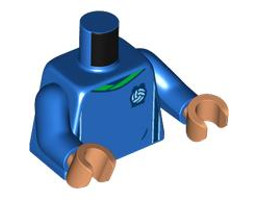 Torso Soccer Uniform, Bright Green Collar, White and Dark Blue Side Stripes, Soccer Ball on Brick Logo Pattern / Blue Arms / Nougat Hands : {ярко син}