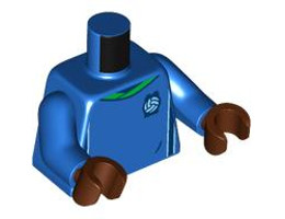 Torso Soccer Uniform, Bright Green Collar, White and Dark Blue Side Stripes, Soccer Ball on Brick Logo Pattern / Blue Arms / Reddish Brown Hands : {ярко син}