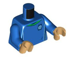 Torso Soccer Uniform, Bright Green Collar, White and Dark Blue Side Stripes, Soccer Ball on Brick Logo Pattern / Blue Arms / Medium Tan Hands : {ярко син}