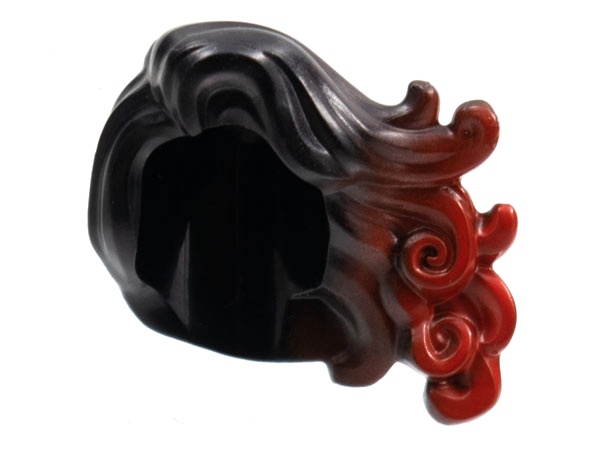 Minifigure, Hair Long, Wavy, Swept to Left with Red Highlights Pattern: {черен}