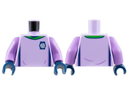 Torso Soccer Uniform, Bright Green Collar, White Ball on Dark Blue Brick Logo, Dark Blue Side Stripes Pattern / Medium Lavender Arms / Dark Blue Hands : {лавандулов}