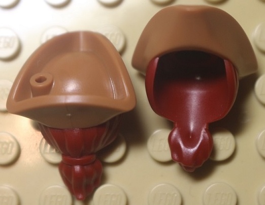 Minifigure, Hair Combo, Hair with Hat, Long Hair with Ponytail and Molded Medium Nougat Pirate Tricorne Hat Pattern (BAM): {нов тъмно червен}