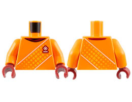 Torso Soccer Uniform, Dark Red Neck, Dice Logo, White and Dotted Yellow Diagonal Stripes Pattern / Orange Arms / Dark Red Hands: {ярко оранжев}