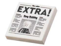 Tile 2 x 2 with Groove with Newspaper with Black EXTRA! and Policeman Minifigure with Cap Pattern: {бял}