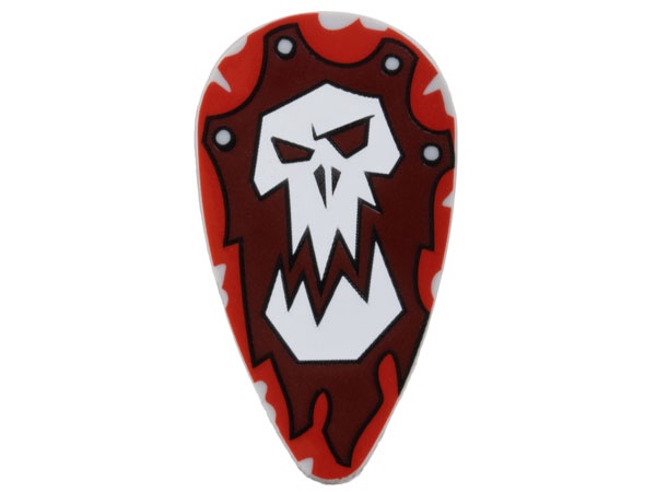 Minifigure, Shield Oval with White Troll Skull on Red and Dark Red Background Pattern: {умерено каменно сив}