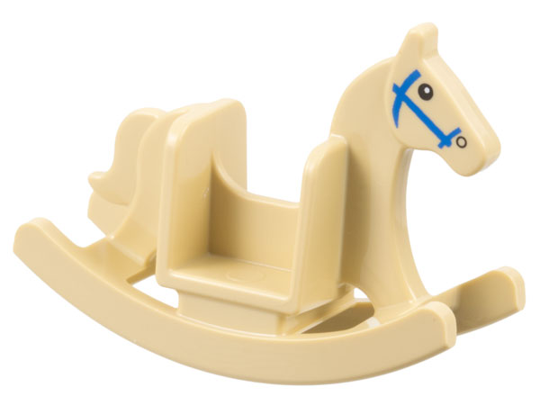 Minifigure, Utensil Rocking Horse with Black Eyes and Blue Bridle Pattern: {тухлено жълт}