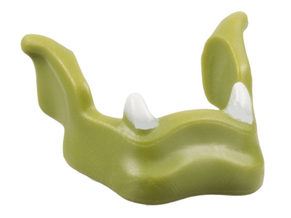 Minifigure Large Lower Jaw and Pointed Ears with White Teeth Pattern - Flexible Rubber: {маслинено зелен}