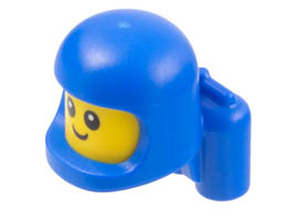Minifigure, Baby / Toddler Head with Molded Blue Space Helmet and Air Tanks and Printed Standard Grin Pattern: {ярко жълт}