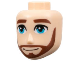 Mini Doll, Head Friends Male Large with Reddish Brown Eyebrows and Beard, Medium Azure Eyes, and Grin Pattern: {светло нуга}