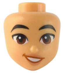 Mini Doll, Head Friends with Black Eyebrows, Reddish Brown Eyes, Nougat Lips, and Dark Orange Lopsided Open Mouth Smile with Teeth Pattern : {умерен тан}