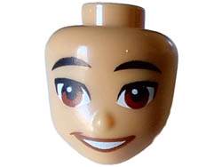 Mini Doll, Head Friends Male with Black Eyebrows, Reddish Brown Eyes, and Open Mouth Smile with Teeth Pattern: {умерен тан}