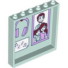 Panel 1 x 6 x 5 with Bathroom Mirror and Shower on Outside, Family Portrait and Headphones on Inside Pattern: {аквамарин}
