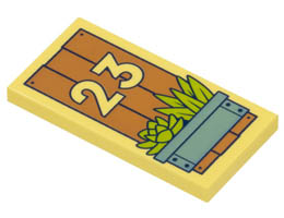 Tile 2 x 4 with Medium Nougat Boards, 23, Metallic Light Blue Planter, and Lime Plants Pattern: {студено жълт}
