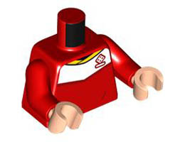 Torso Soccer Uniform, Yellow Collar, White Shoulder Panel, Dark Red Dice Logo Pattern / Red Arms / Light Nougat Hands: {ярко червен}