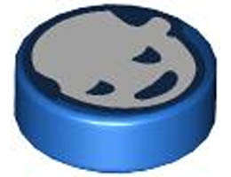 Tile, Round 1 x 1 with White Head with Dark Blue Eyes and Mouth Pattern: {ярко син}