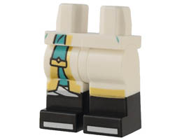 Hips and Legs with Robe Ends with Gold Trim and Dark Turquoise Sash, White Knee Wrap, and Black Boots with White Tips Pattern: {бял}