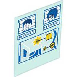 Glass for Window 1 x 6 x 6 Flat Front with Yellow, Blue and White GPS Map Screen and 2 Crook Minifigures Pattern: {прозрачно светло син}