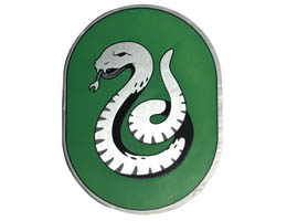 Tile, Round 6 x 8 Oval with Slytherin Crest with Silver Snake on Green Background Pattern: {сребърно метален}