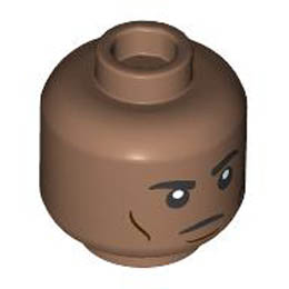 Minifigure, Head Stern Black Eyebrows, Dark Brown Cheek Lines and Chin Dimple Pattern - Hollow Stud: {умерено кафяв}