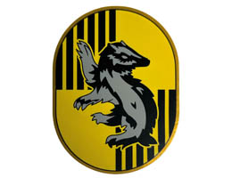 Tile, Round 6 x 8 Oval with Hufflepuff Crest with Badger and Black Stripes on Yellow Background Pattern: {топло златист}