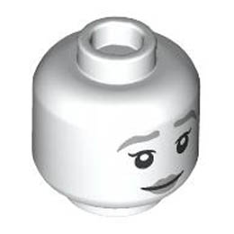 Minifigure, Head Dual Sided Female Silver Eyebrows and Lips, Smile / Angry with Open Mouth and Raised Eyebrows Pattern - Hollow Stud : {бял}