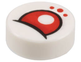 Tile, Round 1 x 1 with Red Eye Partially Closed and Dots Pattern: {бял}