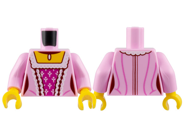 Torso Female Dress, Yellow Neck, White and Dark Red Laces, Dark Pink Stripes, Magenta Center Panel Pattern / Bright Pink Arms / Yellow Hands: {светло пурпурен}