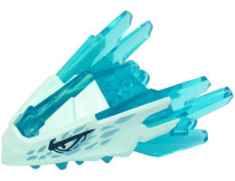 Dragon Head (Ninjago) Jaw with Spikes, 4 Studs and 2 Bar Handles with Molded Light Aqua Face and Printed Eyes and Metallic Light Blue Scales Pattern : {прозрачно светло син}