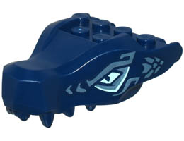 Dragon Head (Ninjago) Jaw with 2 Bar Handles on Back with Light Aqua Eyes and Metallic Light Blue Eyebrows and Scales Pattern: {земно син}