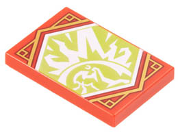Tile 2 x 3 with White Ninja, Force Field, and Fire on Lime Background with Gold Trim Pattern (Ninjago Resilience Banner): {ярко червен}