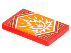 Tile 2 x 3 with White Fire on Orange Background with Gold Trim Pattern (Ninjago Strength Banner): {ярко червен}