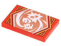 Tile 2 x 3 with White Ninja with Energy Burst Hands on Copper Background with Gold Trim Pattern (Ninjago Focus Banner): {ярко червен}