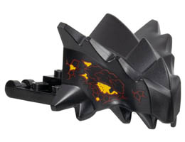 Dragon Head (Ninjago) Jaw with Spikes, 8 Studs and 2 Bar Handles on Back with Bright Light Orange Eyes and Dark Red Scales Pattern: {черен}