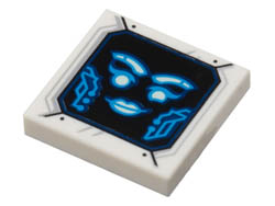 Tile 2 x 2 with Groove with Dark Azure and White Eyebrows, Eyes, Lips, and Circuitry on Black Screen Pattern (Pixal Bot Face): {бял}