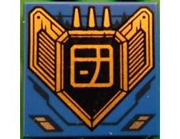 Tile 2 x 2 with Groove with Dark Blue Lines and Gold and Black Engine with Ninjago Logogram J Pattern: {ярко син}