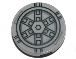 Tile, Round 2 x 2 with Bottom Stud Holder with Black SW TIE Bomber Pattern: {умерено каменно сив}