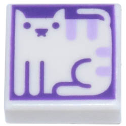 Tile 1 x 1 with Groove with Cat with Lavender Stripes on Dark Purple Background Pattern: {бял}